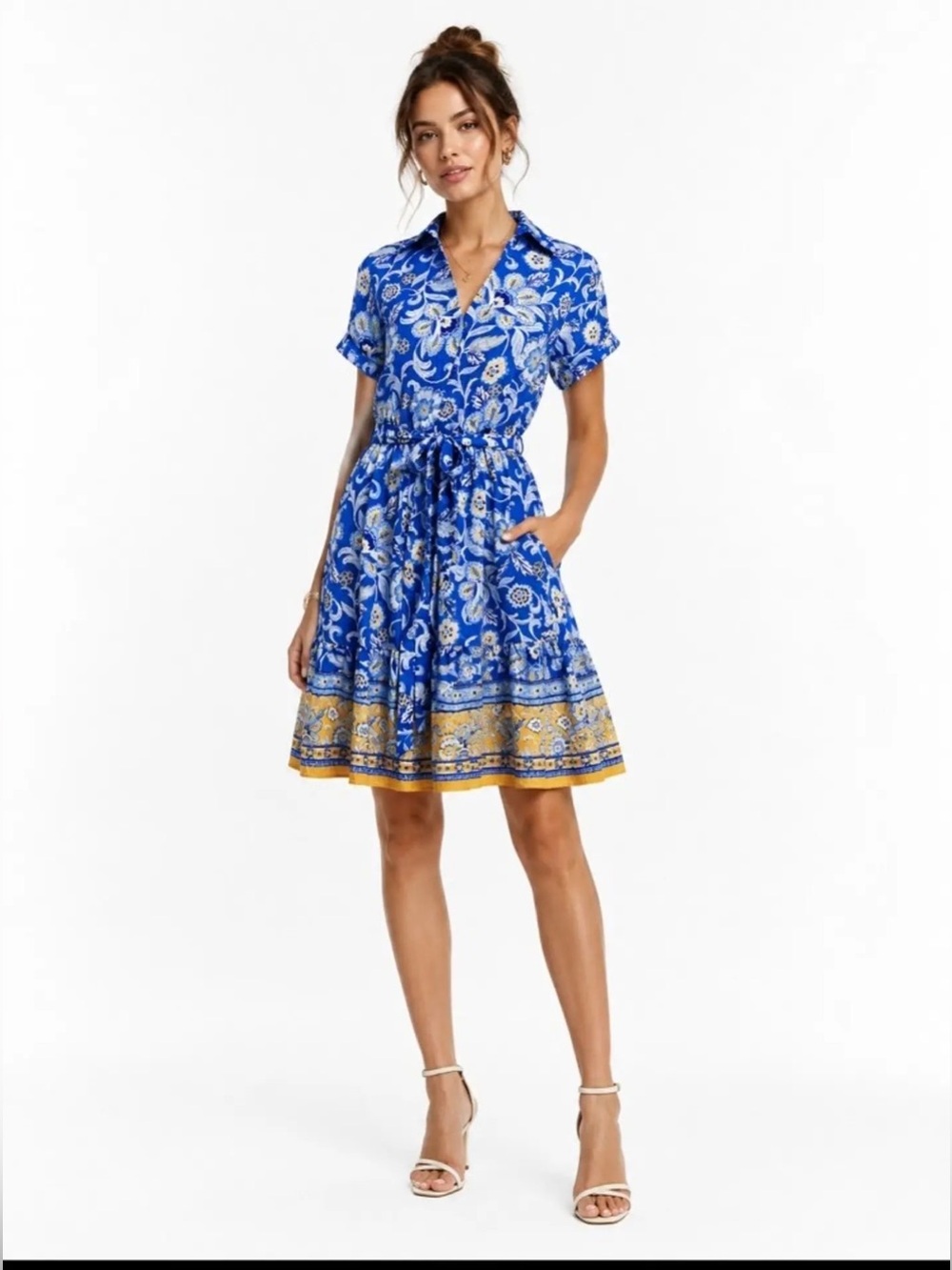 Sam Edelman Women's Floral Dress Persian Garden Mini Shirtdress Size 4